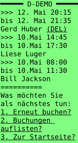 Screenshot Buchungen auflisten